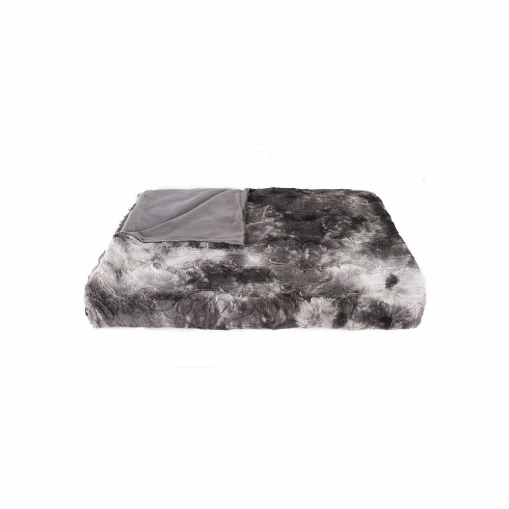 50" X 70" Dark Gray and Ivory Faux Fur Plush Throw Blanket — view 1