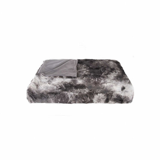 50" X 70" Dark Gray and Ivory Faux Fur Plush Throw Blanket HomeRoots