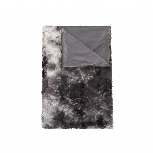 50" X 70" Dark Gray and Ivory Faux Fur Plush Throw Blanket HomeRoots