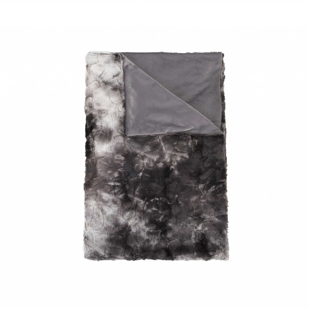 50" X 70" Dark Gray and Ivory Faux Fur Plush Throw Blanket HomeRoots
