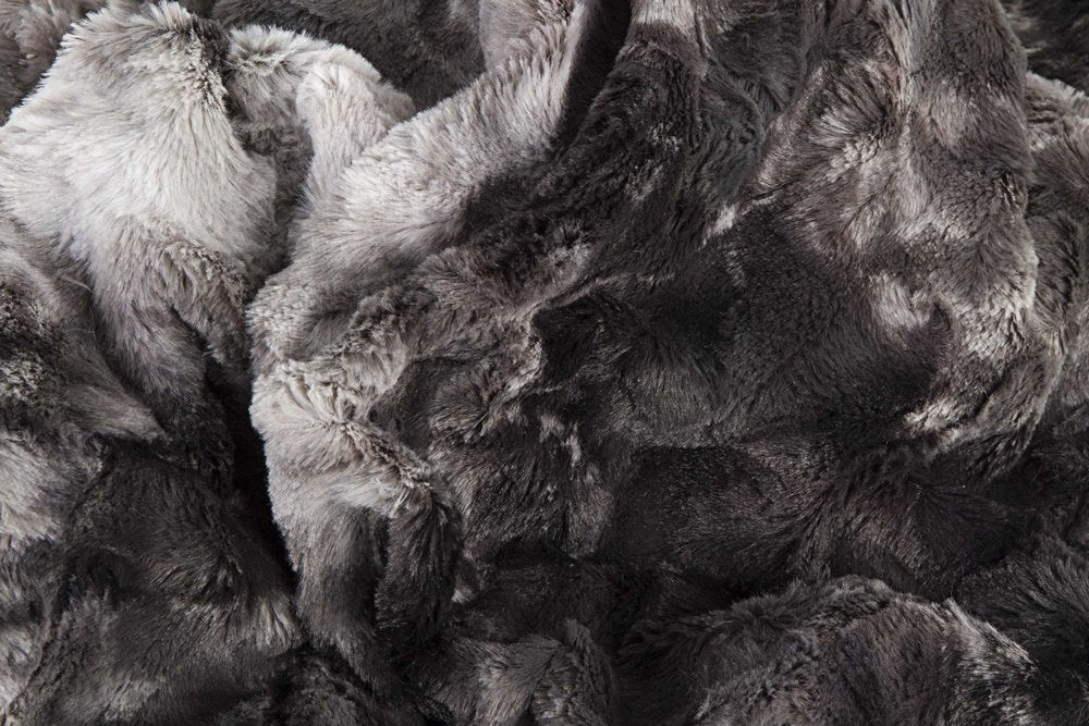 50" X 70" Dark Gray and Ivory Faux Fur Plush Throw Blanket HomeRoots