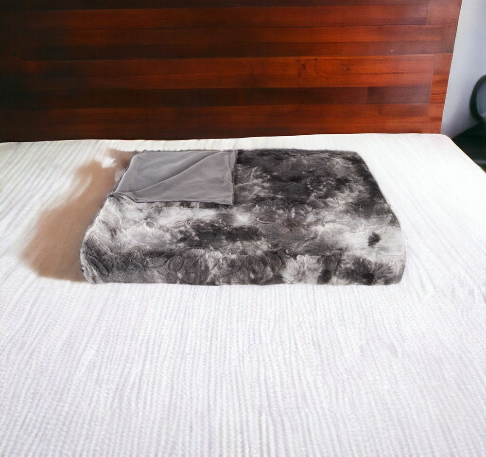 50" X 70" Dark Gray and Ivory Faux Fur Plush Throw Blanket HomeRoots