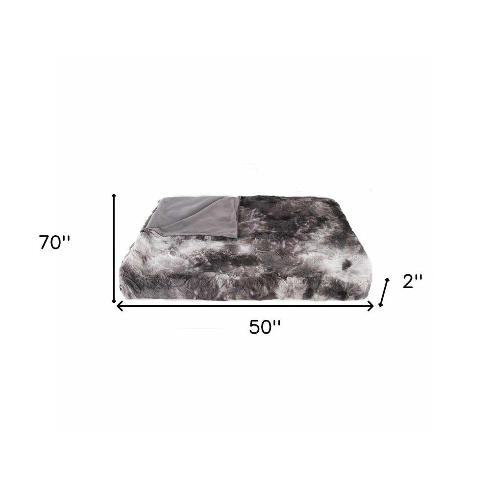 50" X 70" Dark Gray and Ivory Faux Fur Plush Throw Blanket HomeRoots
