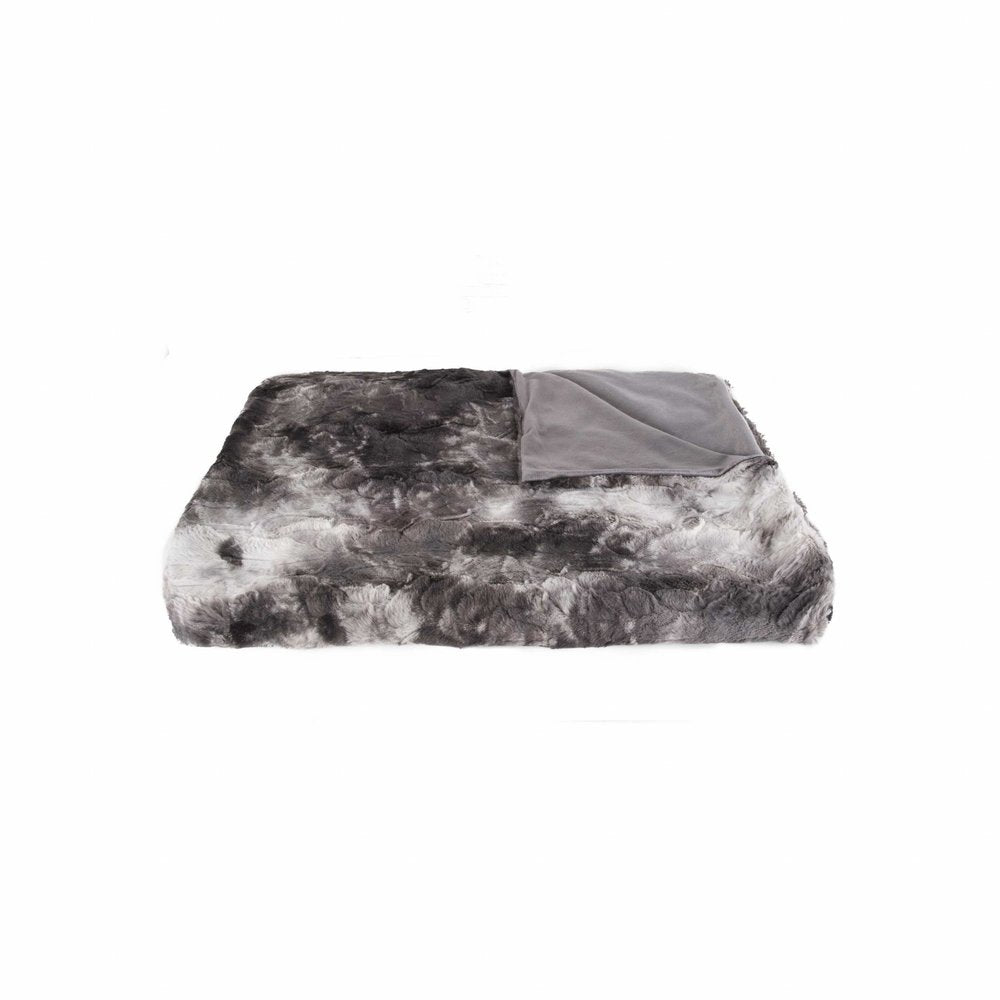 50" X 70" Dark Gray and Ivory Faux Fur Plush Throw Blanket — view 5