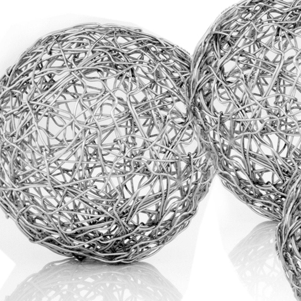 Set of Three Silver Wire 3" Decorative Orbs HomeRoots