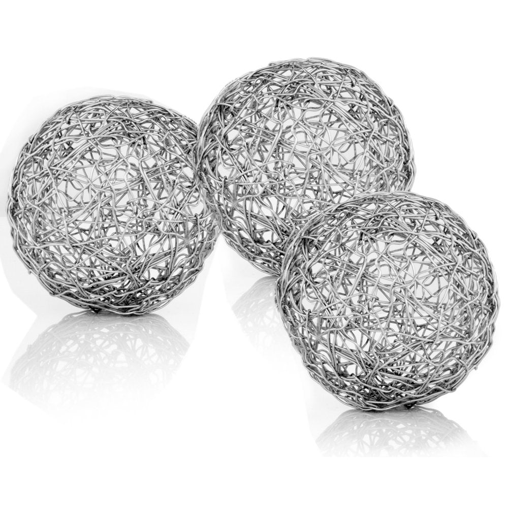 Set of Three Silver Wire 3" Decorative Orbs HomeRoots