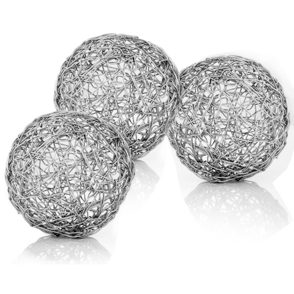Set of Three Silver Wire 3" Decorative Orbs HomeRoots