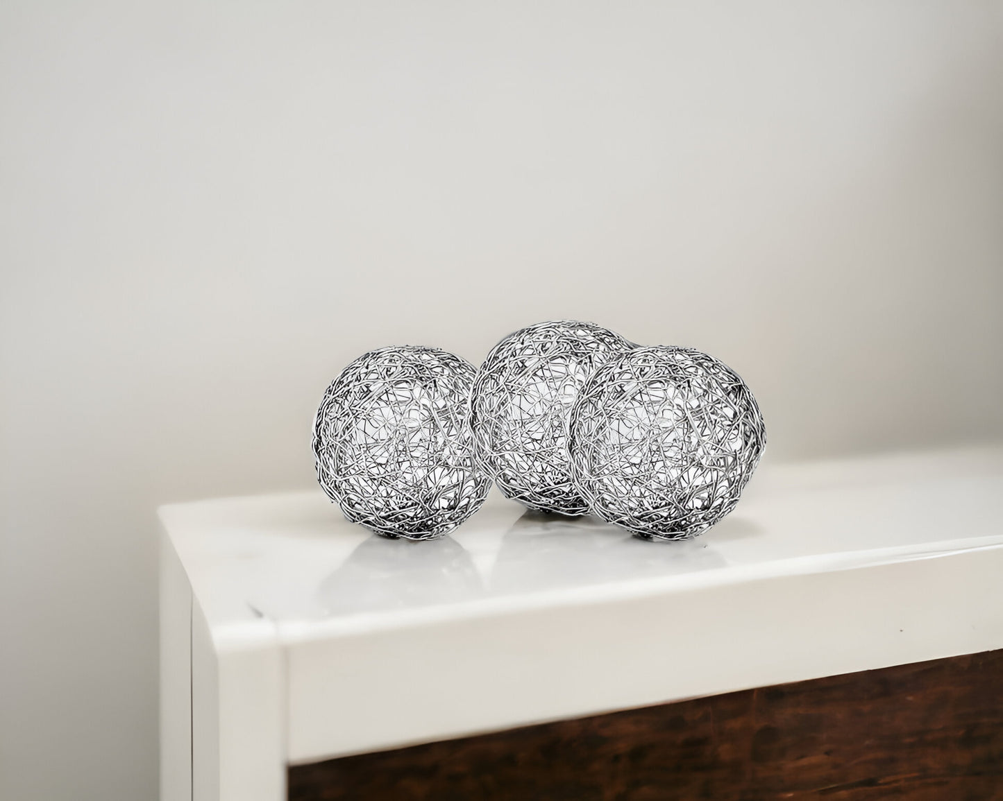 Set of Three Silver Wire 3" Decorative Orbs