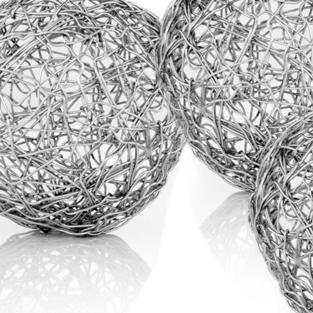 Set of Three Silver Wire 3" Decorative Orbs HomeRoots