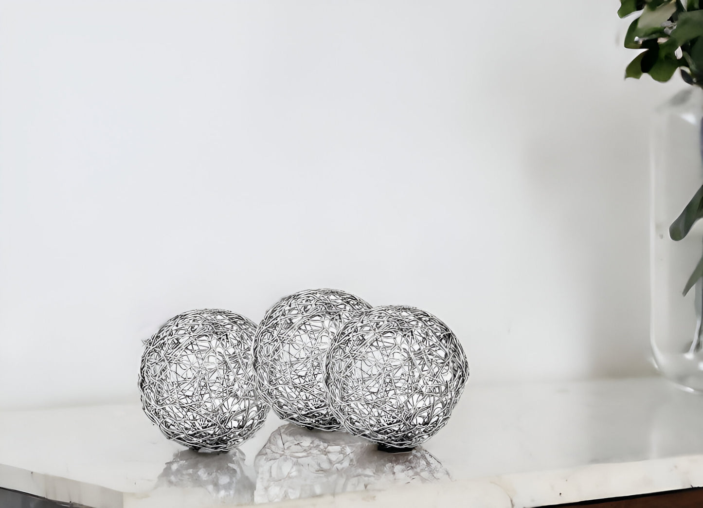 Set of Three Silver Wire 3" Decorative Orbs