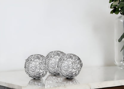 Set of Three Silver Wire 3" Decorative Orbs