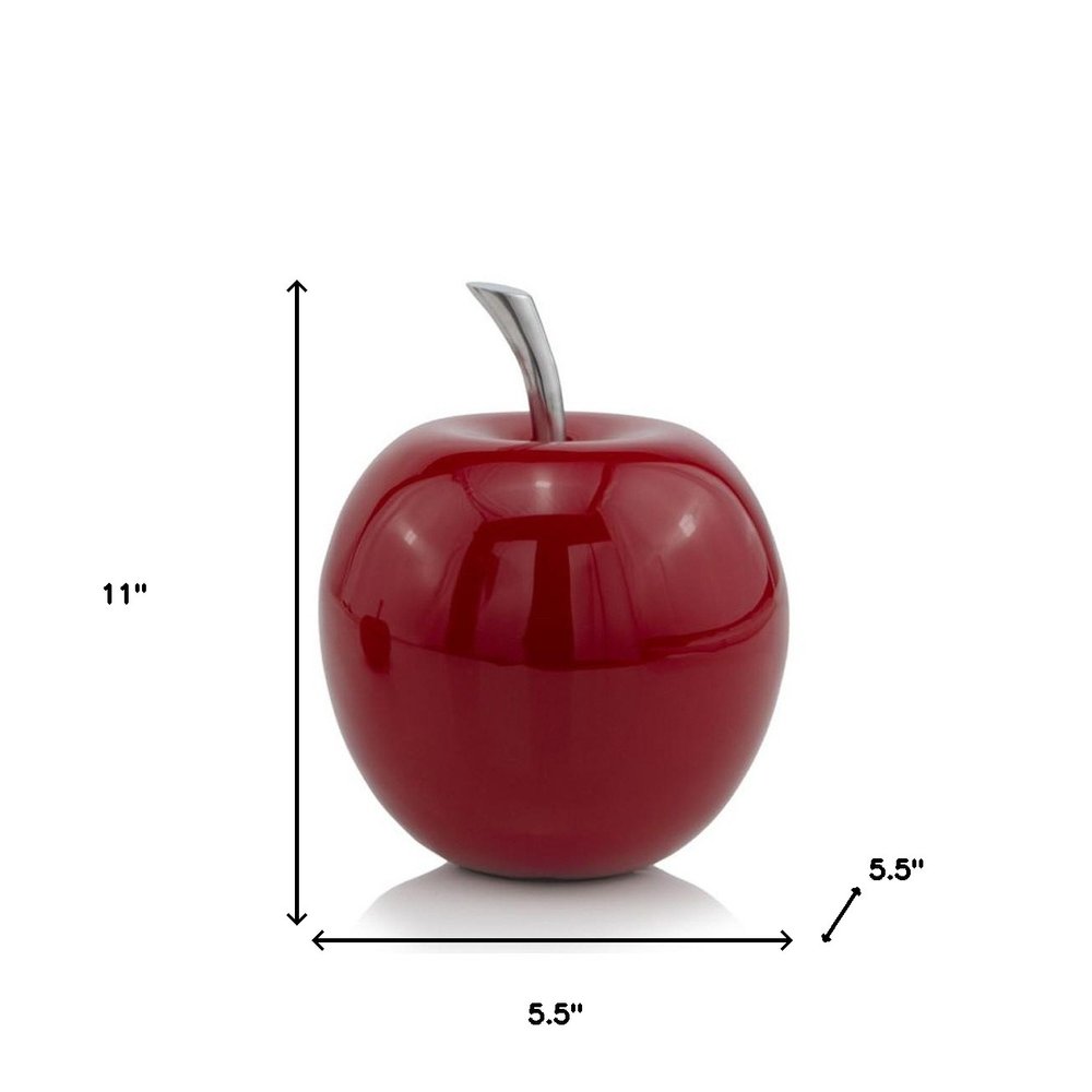 11" Red and Silver Aluminum Decorative Apple HomeRoots
