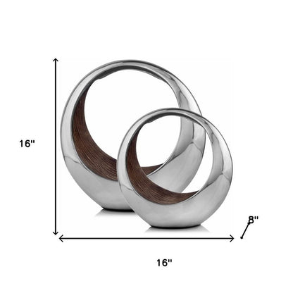 16" Silver and Brown Buffed Aluminum Tabletop Sculpture HomeRoots
