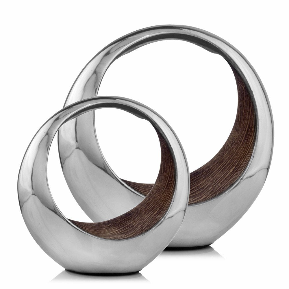 16" Silver and Brown Buffed Aluminum Tabletop Sculpture HomeRoots