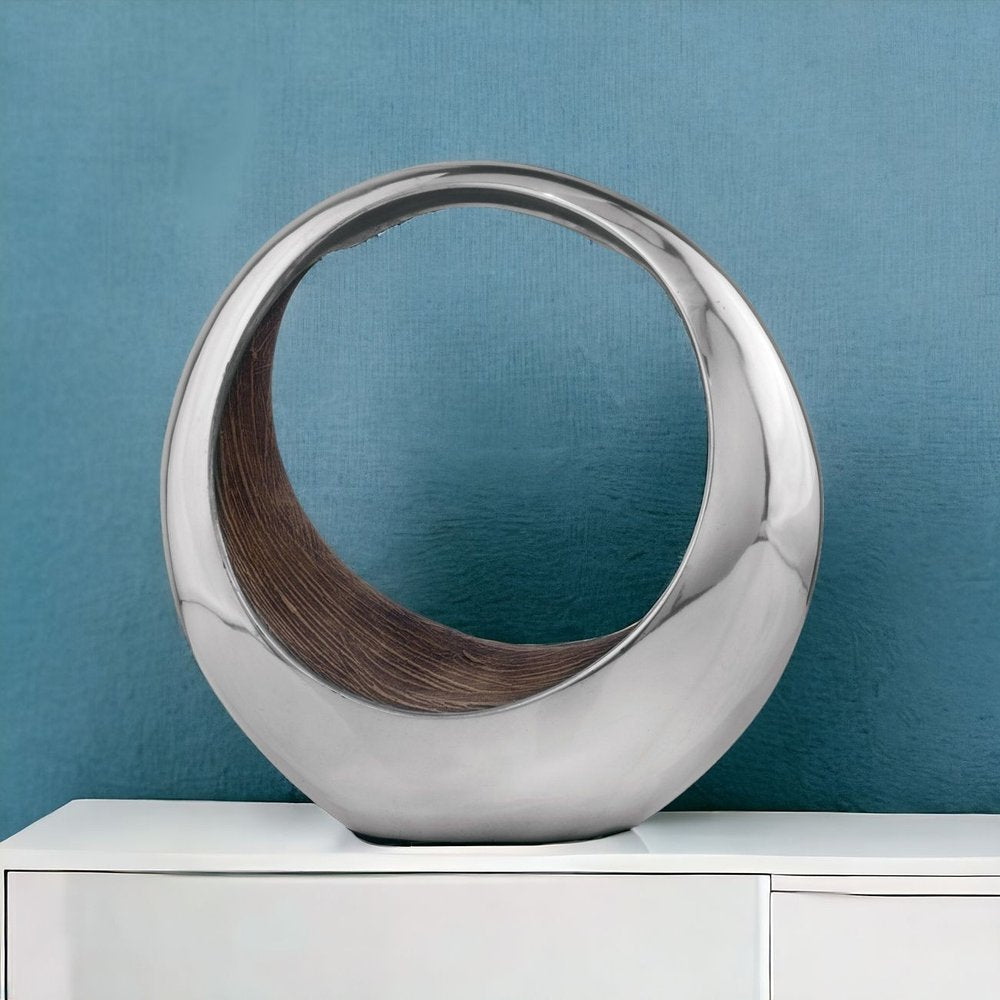 16" Silver and Brown Buffed Aluminum Tabletop Sculpture HomeRoots