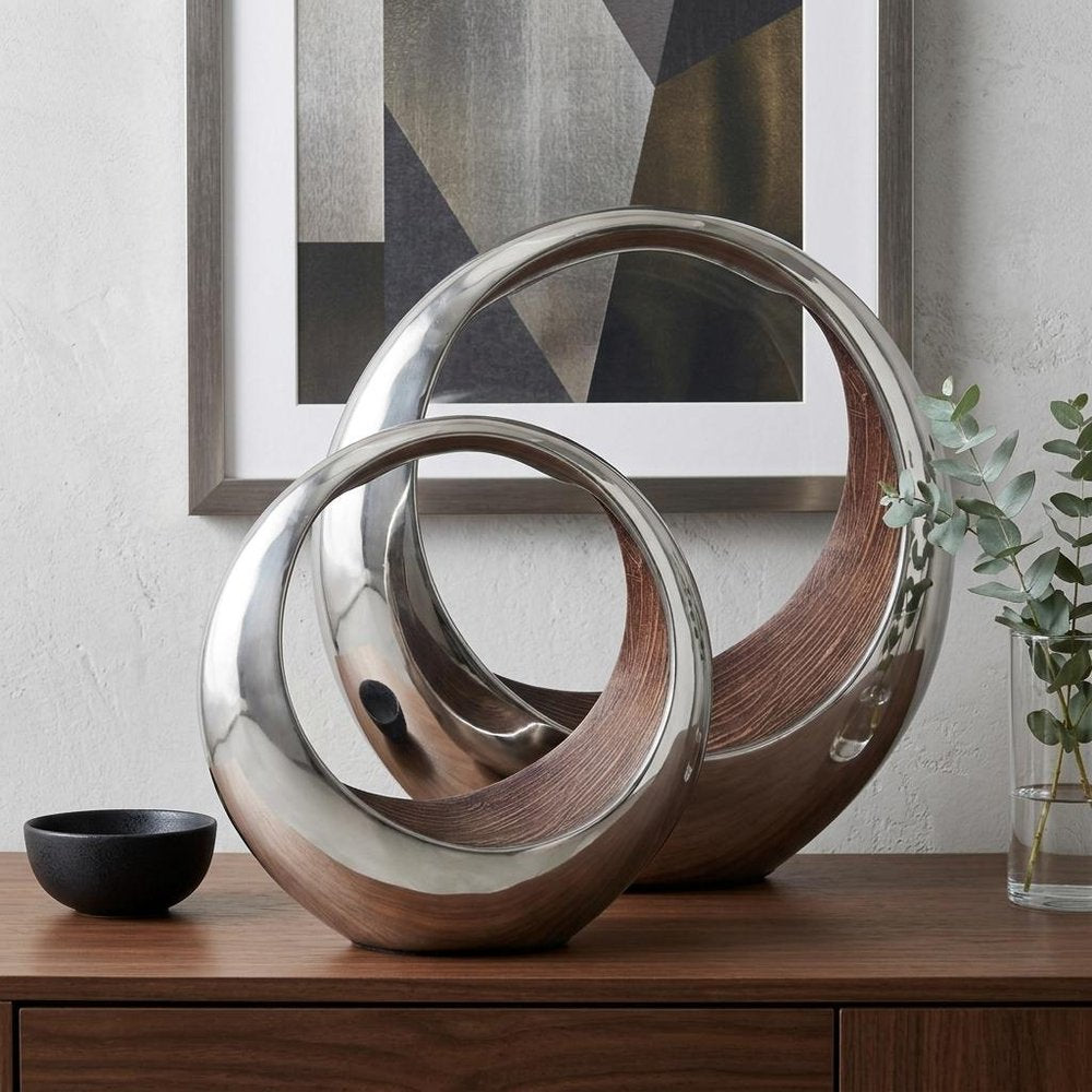 16" Silver and Brown Buffed Aluminum Tabletop Sculpture HomeRoots