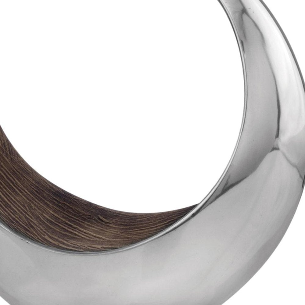 16" Silver and Brown Buffed Aluminum Tabletop Sculpture HomeRoots