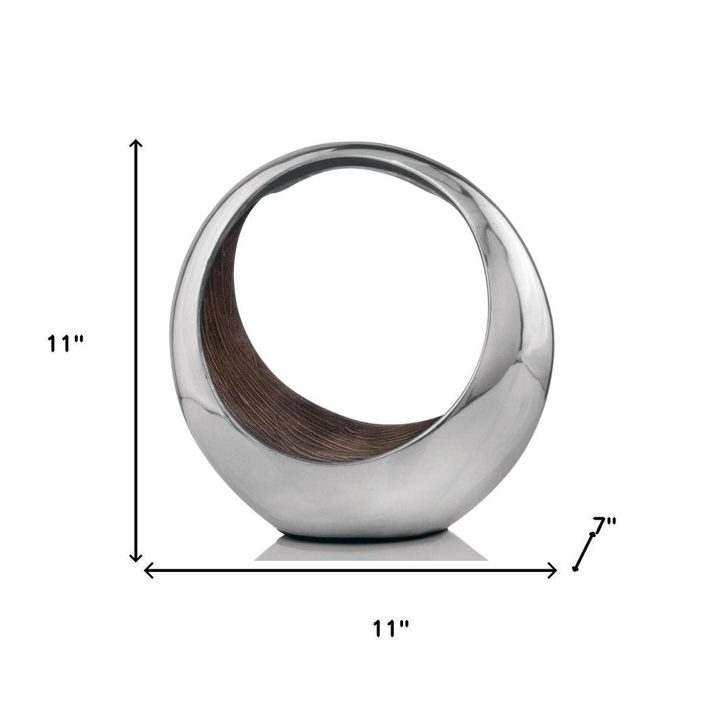 16" Silver and Brown Buffed Aluminum Tabletop Sculpture HomeRoots