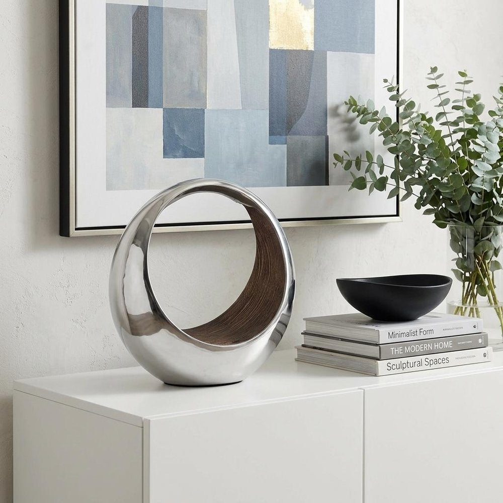 16" Silver and Brown Buffed Aluminum Tabletop Sculpture HomeRoots