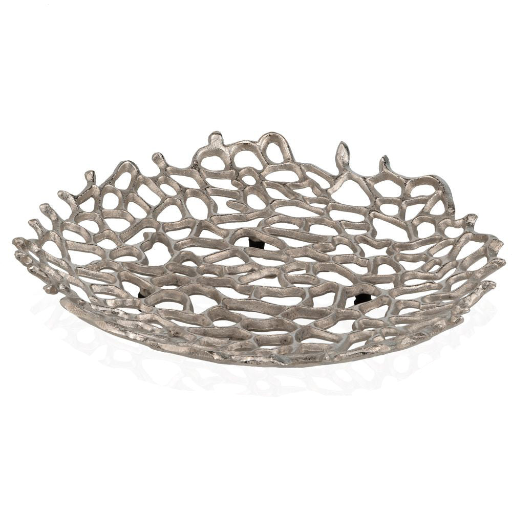 15" Silver Aluminum Coral Decorative Bowl HomeRoots
