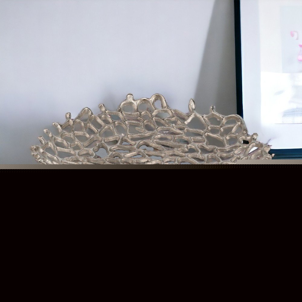 15" Silver Aluminum Coral Decorative Bowl HomeRoots