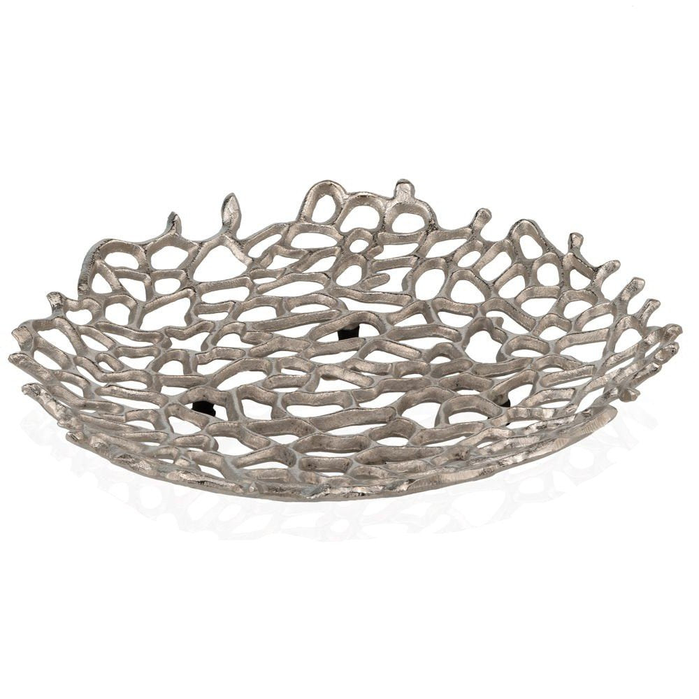 15" Silver Aluminum Coral Decorative Bowl HomeRoots