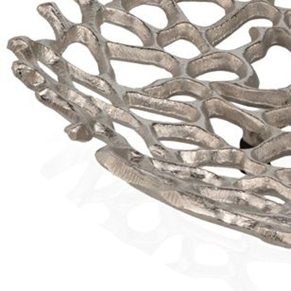 15" Silver Aluminum Coral Decorative Bowl HomeRoots