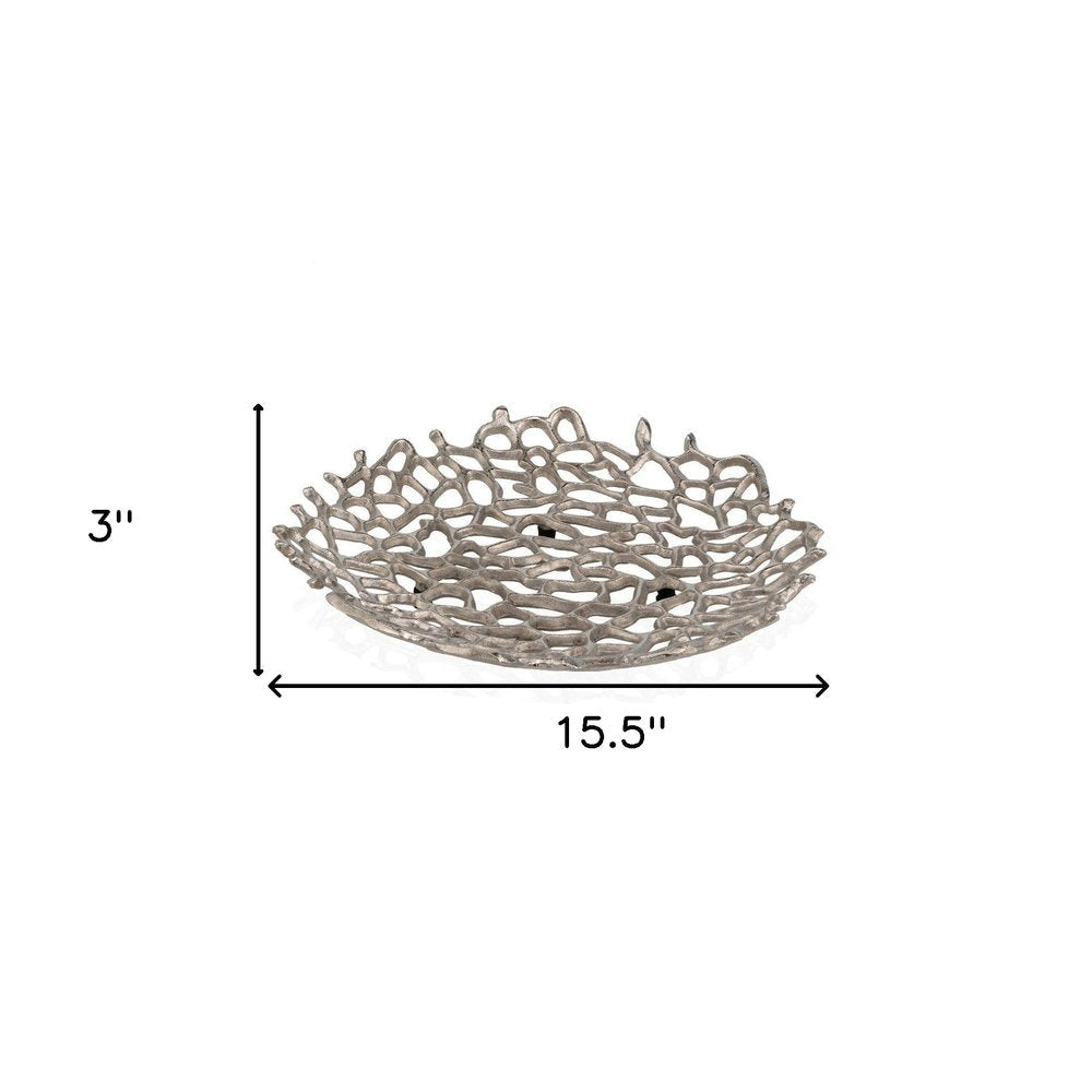15" Silver Aluminum Coral Decorative Bowl HomeRoots