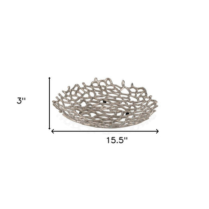 15" Silver Aluminum Coral Decorative Bowl HomeRoots