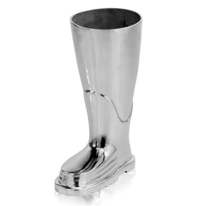 16" Silver Buffed Aluminum Firefighter Boot Umbrella Stand Sculpture HomeRoots