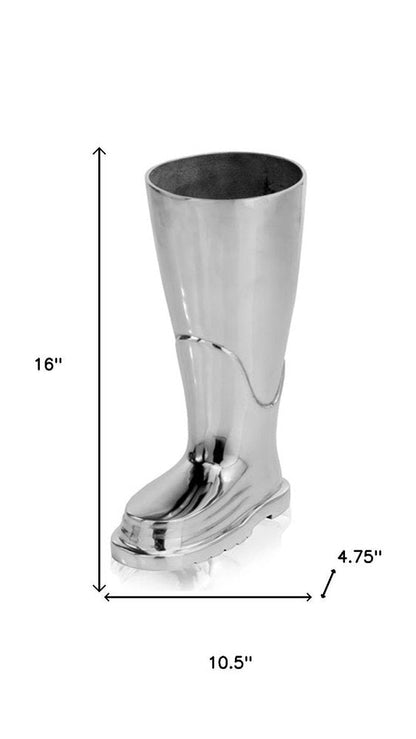 16" Silver Buffed Aluminum Firefighter Boot Umbrella Stand Sculpture HomeRoots