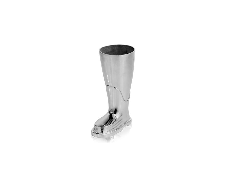 16" Silver Buffed Aluminum Firefighter Boot Umbrella Stand Sculpture HomeRoots