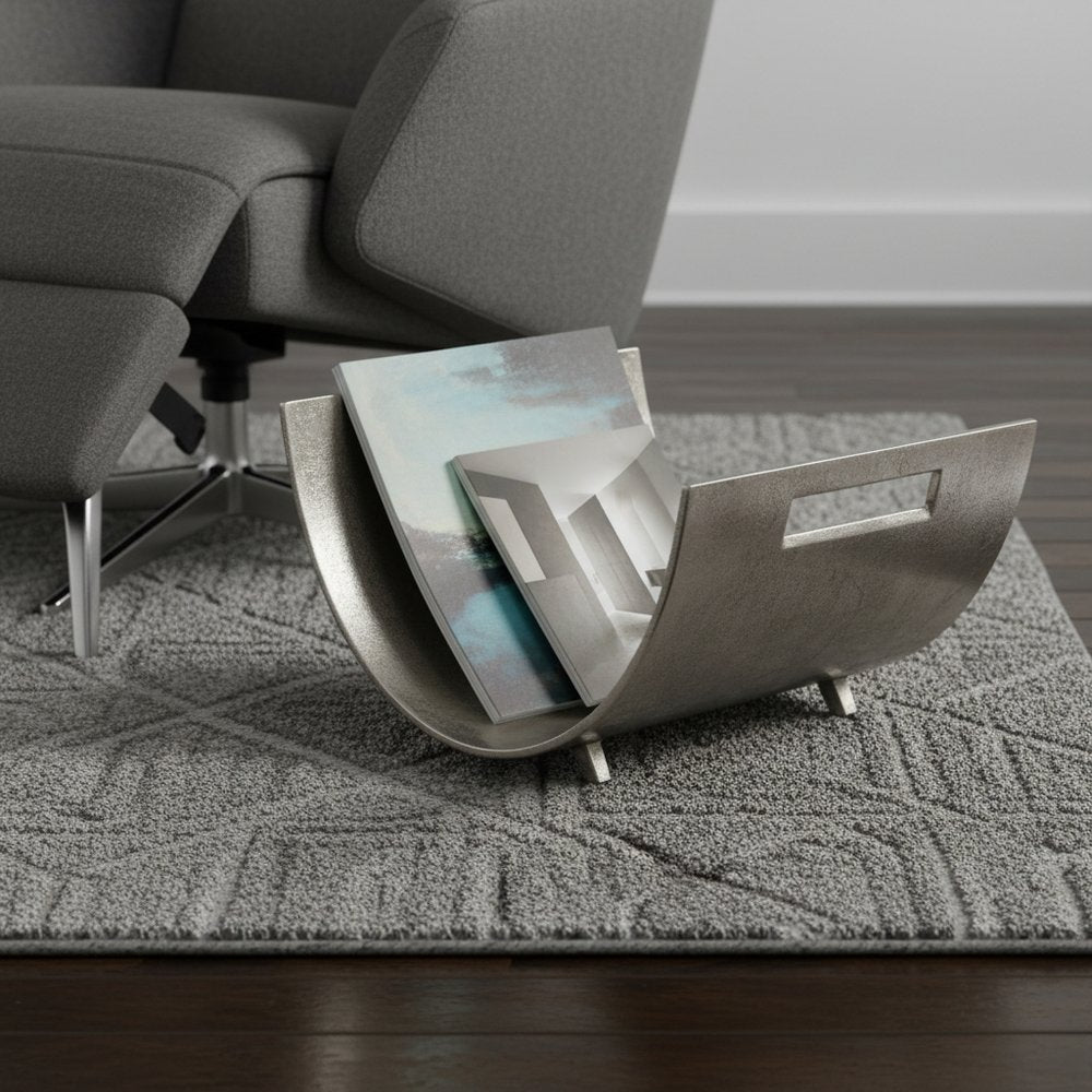 17" Brushed Silver Modern Magazine Basket HomeRoots