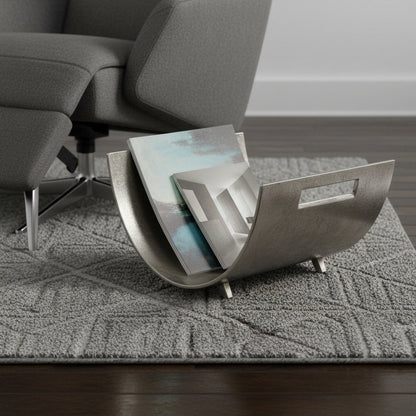 17" Brushed Silver Modern Magazine Basket HomeRoots