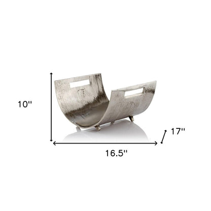 17" Brushed Silver Modern Magazine Basket HomeRoots