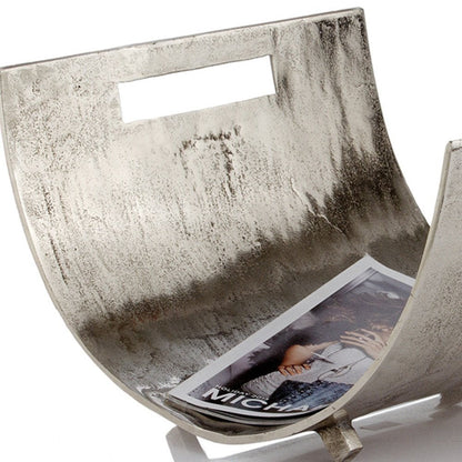 17" Brushed Silver Modern Magazine Basket HomeRoots