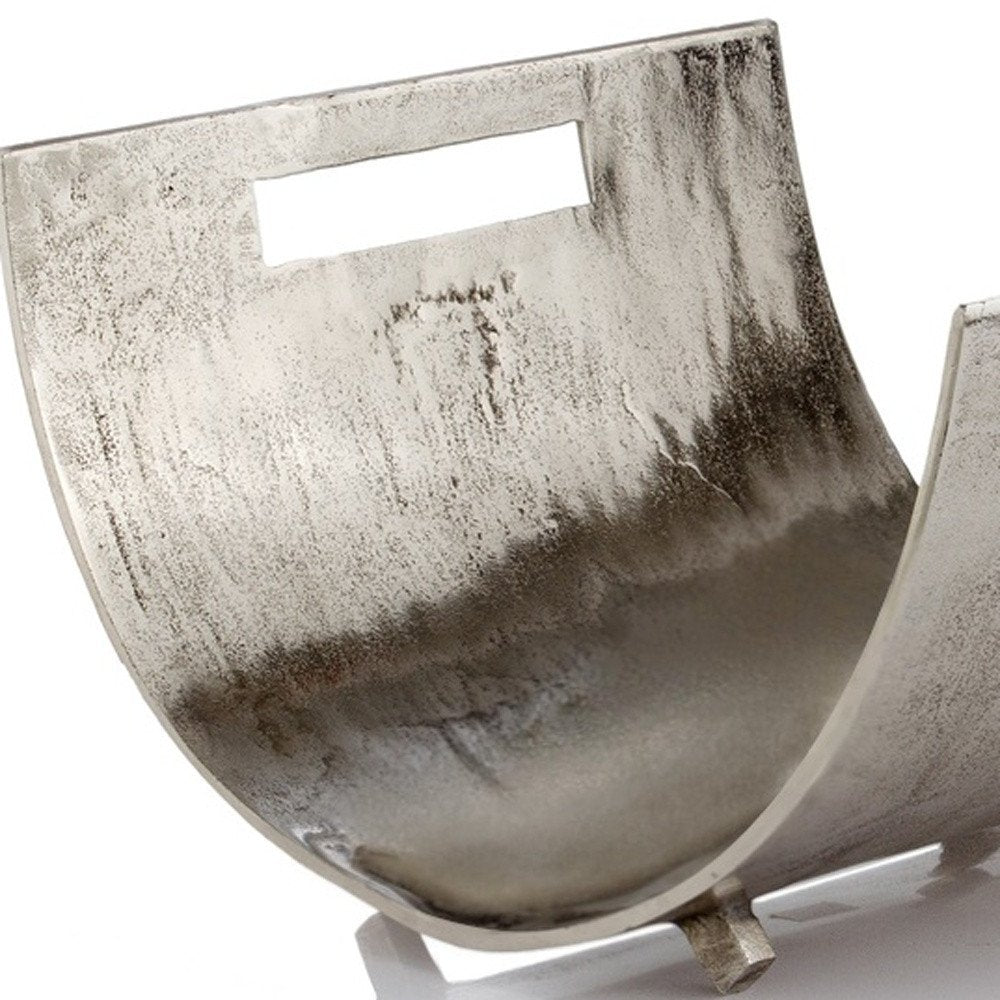 17" Brushed Silver Modern Magazine Basket HomeRoots