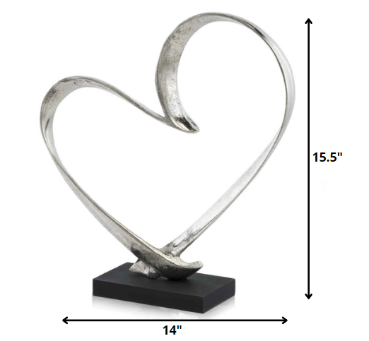 16" Raw Silver And Black Heart Sculpture