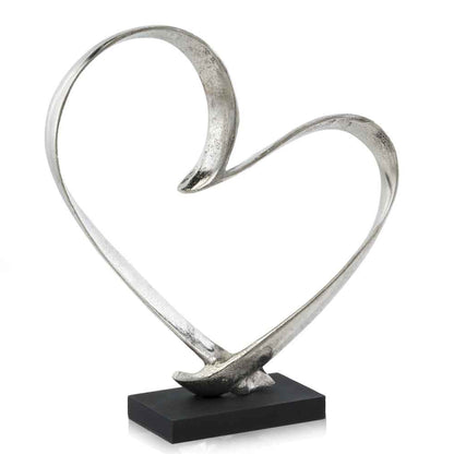 16" Raw Silver And Black Heart Sculpture