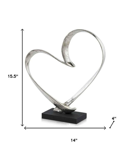 16" Raw Silver And Black Heart Sculpture HomeRoots