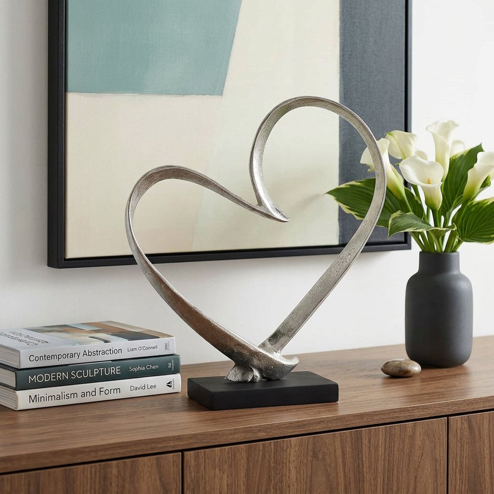 16" Raw Silver And Black Heart Sculpture HomeRoots