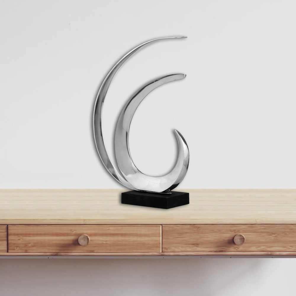 18" Black and Silver Buffed Aluminum Tabletop Sculpture HomeRoots