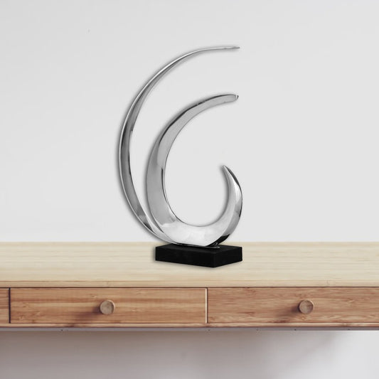 18" Black and Silver Buffed Aluminum Tabletop Sculpture HomeRoots
