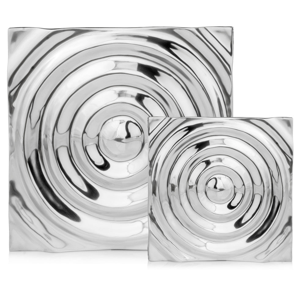 12" X 12" Silver Metallic Buffed Aluminum Abstract Ripple Wall Decor