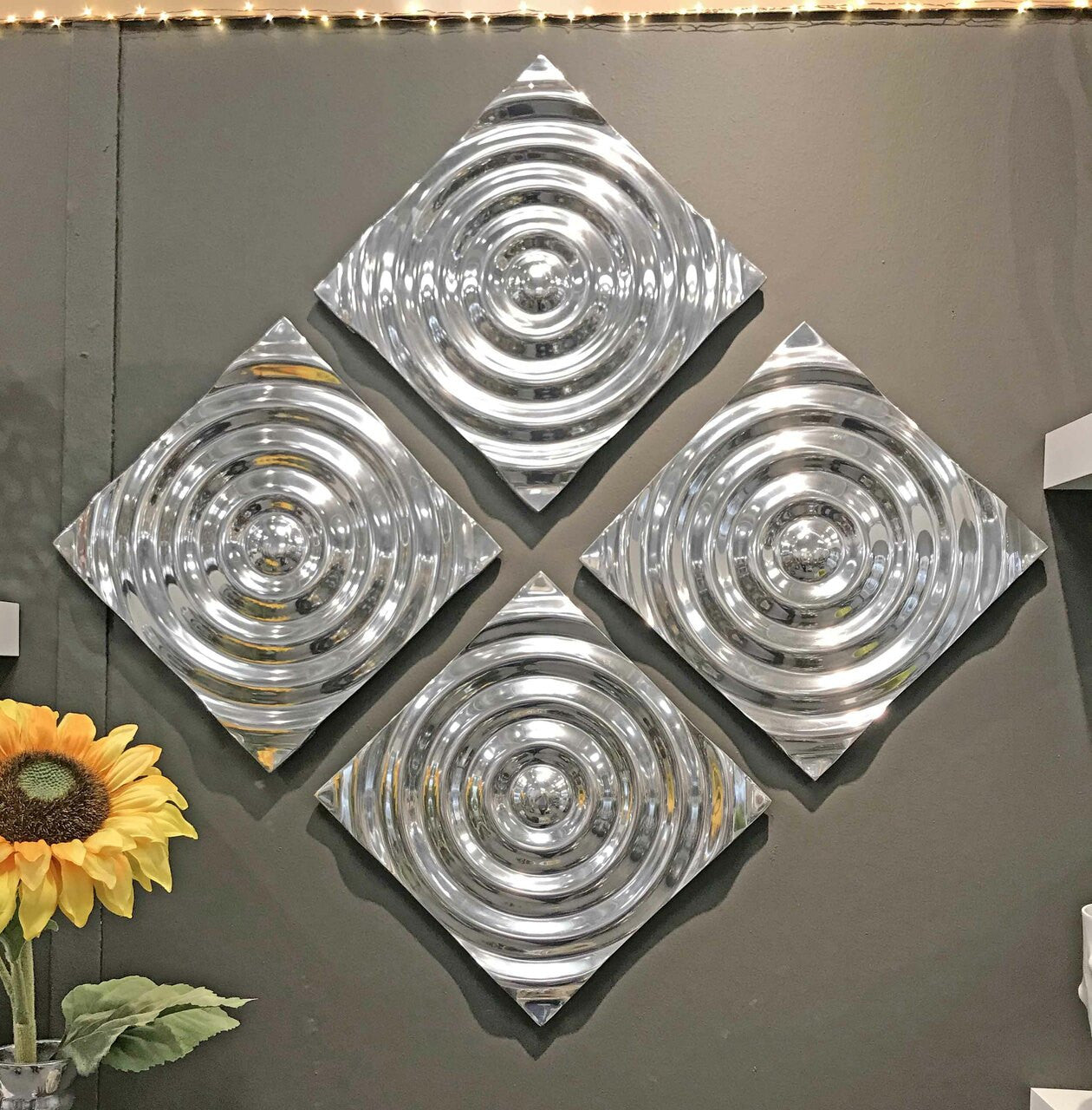 12" X 12" Silver Metallic Buffed Aluminum Abstract Ripple Wall Decor