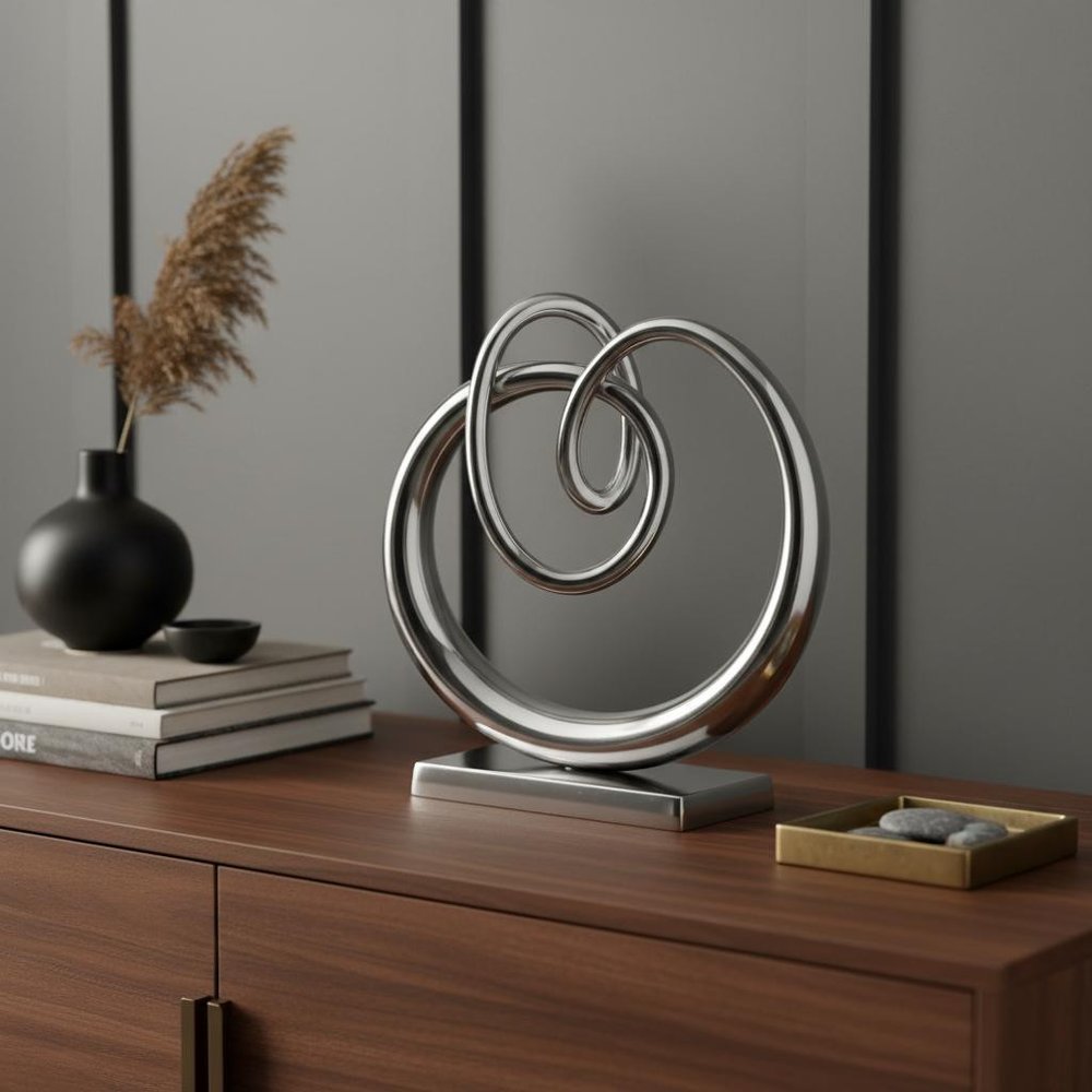 17" Silver Buffed Aluminum Modern Abstract Tabletop Sculpture — view 6