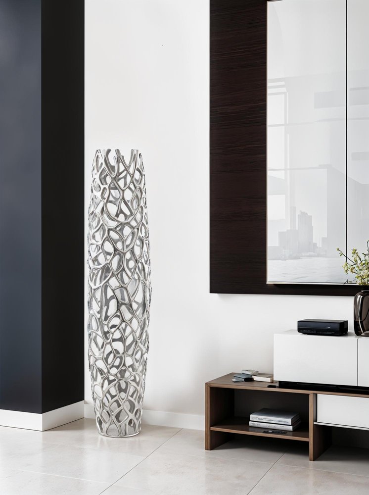 47" Aluminum Silver Twigs Cylinder Floor Vase HomeRoots
