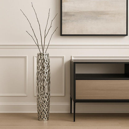 47" Aluminum Silver Twigs Cylinder Floor Vase HomeRoots