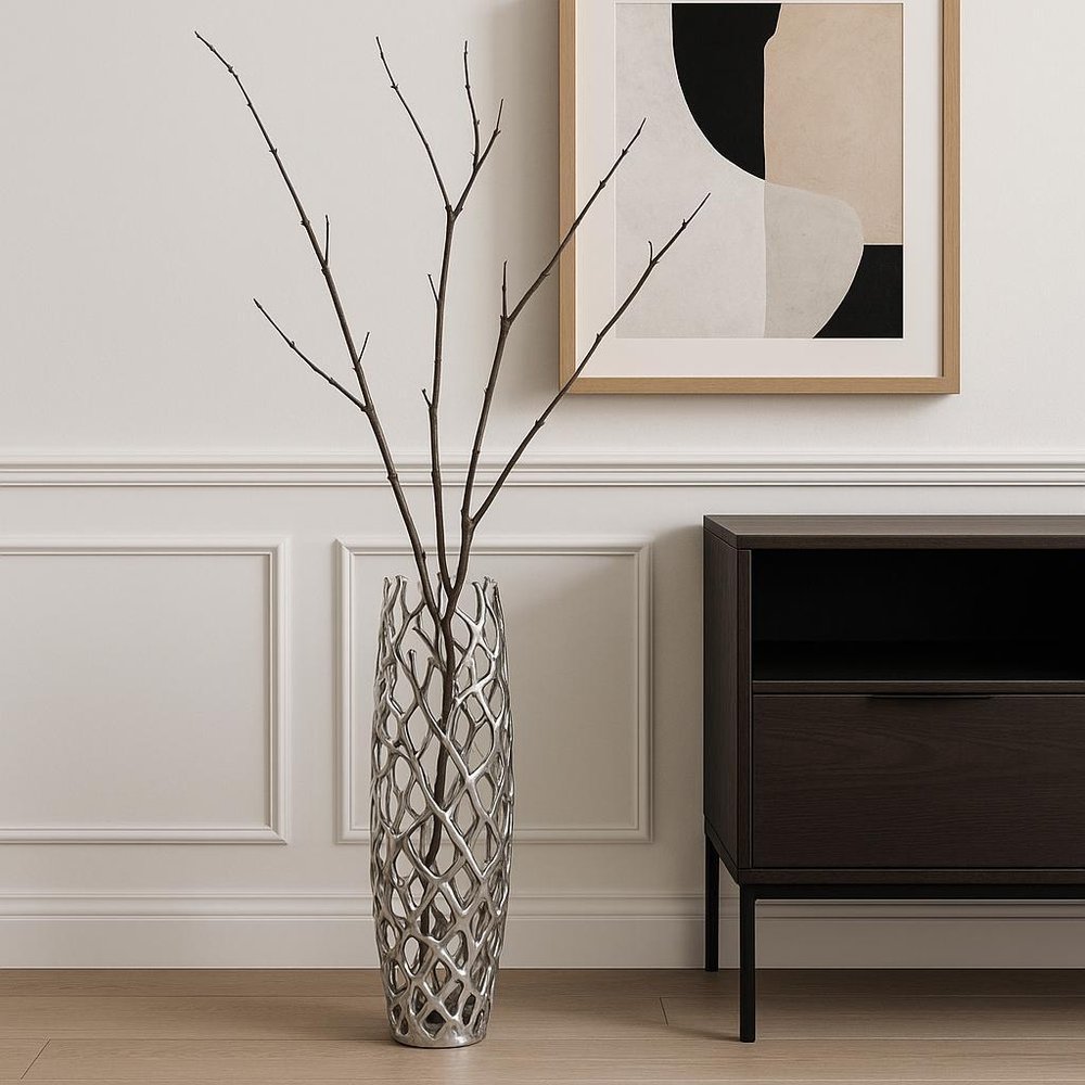 47" Aluminum Silver Twigs Cylinder Floor Vase HomeRoots