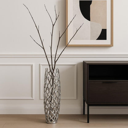 47" Aluminum Silver Twigs Cylinder Floor Vase HomeRoots
